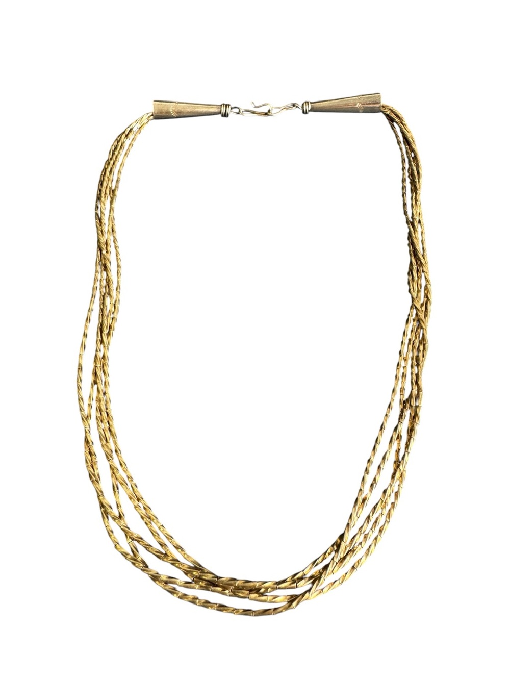 Liquid Gold Necklace Beaded Multi-Strand Textured Twist Southwest Vintage 16"
